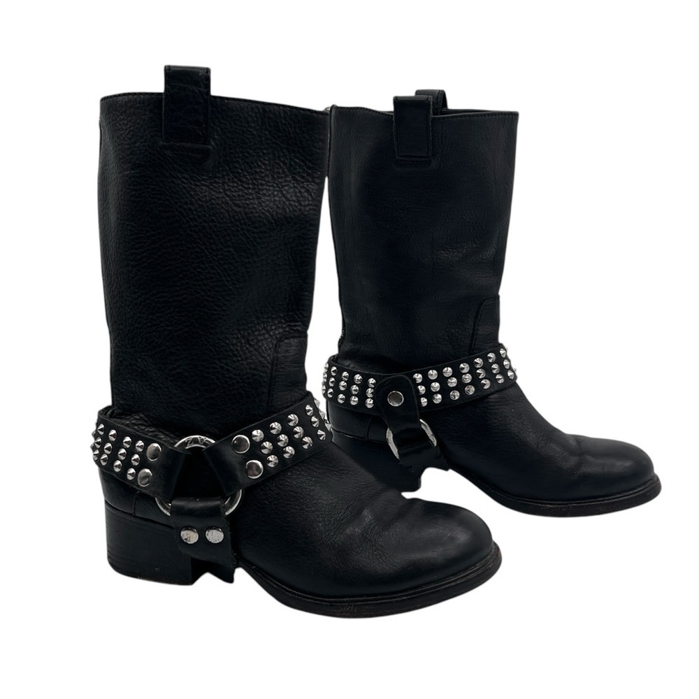Zadig & Voltaire Black Leather Studded Moto Boots Size 39 Women’s